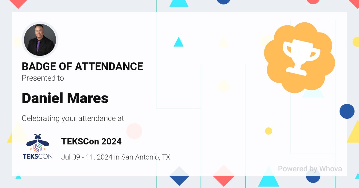 danielmares_'s tweet photo. 🎉 Just had an incredible experience attending TEKSCon 2024! 🎉 #tekscon #tekscon24 #teksrs - via #Whova event app https://t.co/g0969eO2ad