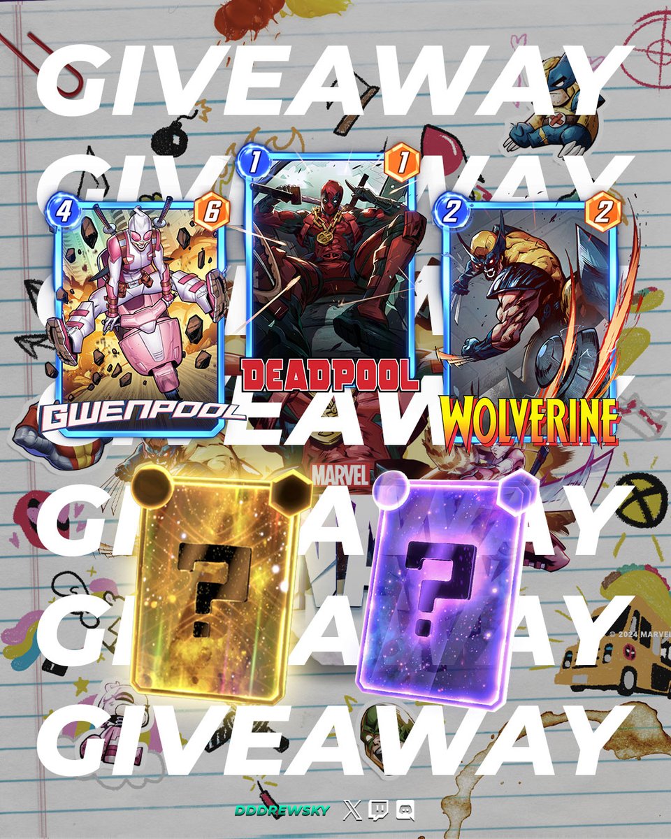 dddrewsky's tweet photo. 💰 HUGE GIVEAWAY for Marvel Snap! 💰

✅ 2 Premium Season Passes
✅ 1 Premium Mystery Variant
✅ 2 Mystery Variants

1⃣ Like &amp; Repost
2⃣ Follow me here &amp; on twitch
3⃣ Comment your favorite Destroy card
4⃣ Tag a friend or creator

5 Winners will be picked on 7/15! 🎉
Good luck! 🍀 https://t.co/OJ2JKzEXGo