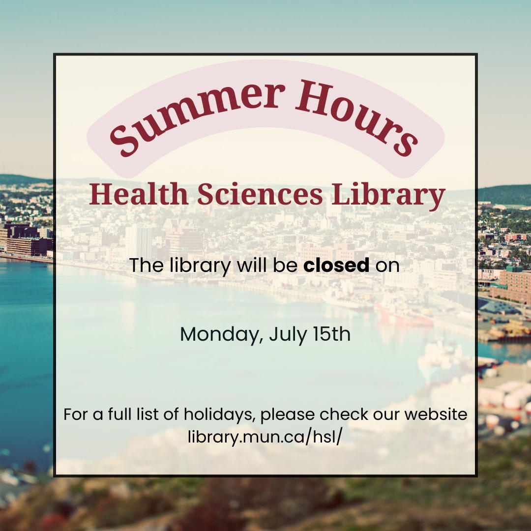 The library will be closed on Monday, July 15th for the mid July holiday. 
We will be back to regular hours on Tuesday, July 16th.
#munlibraries