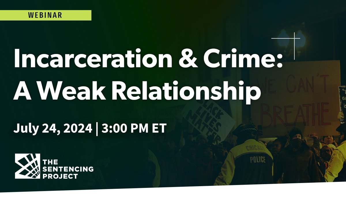 July 24 @ 3PM ET: Join us for a webinar exploring the weak relationship between incarceration and crime, non-prison alternatives to enhance community safety, and media coverage's relationship to public concern about crime. 

Register: bit.ly/4cS1Xay