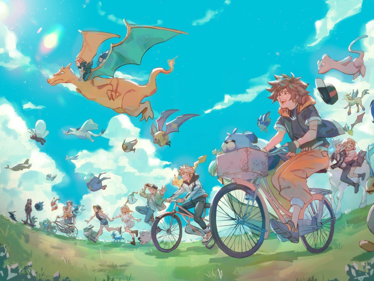 I wanted to post the cover I did for <a href="/KHxPokemonzine/">Dreams and Destinies: A KH x Pokemon Zine</a> 
It was really fun and it's the illustration I've done with that many characters, ty so much for letting me participate! 💕🫶