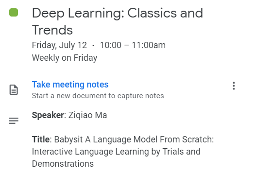 ml_collective's tweet photo. 🚀 Join us tomorrow at 10AM PDT for our #DLCT session with @ziqiao_ma! Explore how human social interactions shape language learning and discover the trial-and-demonstration (TnD) framework's impact on AI. Don't miss insights on efficient word learning in language models! 🌟 https://t.co/IoydZ1X2Tt