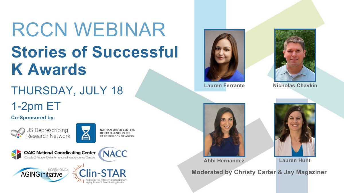 rccnaging's tweet photo. Next Week! Attend the RCCN webinar "Stories of Successful #KAwards," which will feature Current and previous K awardees will share their experiences of applying and being funded. Register here: https://t.co/NKUJWMBtgK https://t.co/nmalfUnTdr