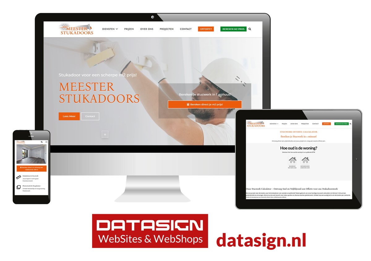 datasign's tweet photo. Nieuwe Website voor Meester Stukadoors: Bereken je stucwerk in 1 minuut! Dat kan bij Meester Stukadoors. Direct een gerichte online prijsindicatie of offerte voor al jouw stucwerkzaamheden. DataSign maakte de Pro WordPress website &amp; stukadoors… https://t.co/DYnJyEfDuJ https://t.co/V957jqHCZD