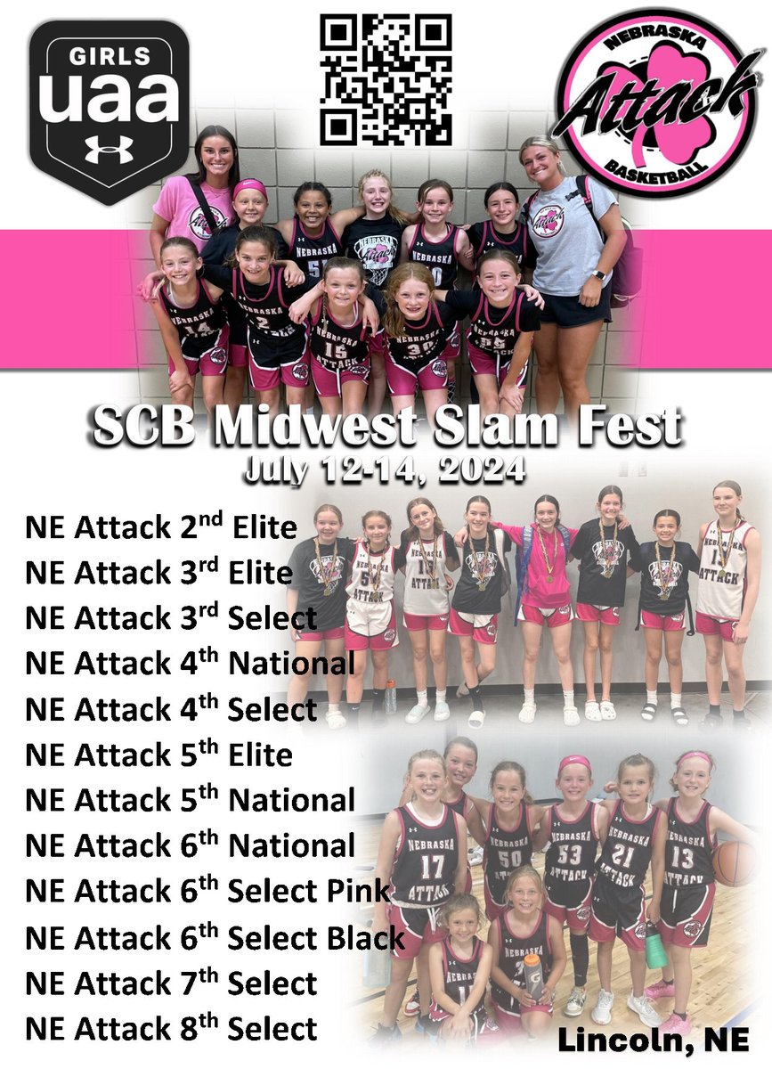 GOOD LUCK to all of our teams competing in the SCB Midwest Slam Fest Tournament this weekend! 
PLAY HARD and FINISH STRONG! 💪
#NebraskaAttackBasketball