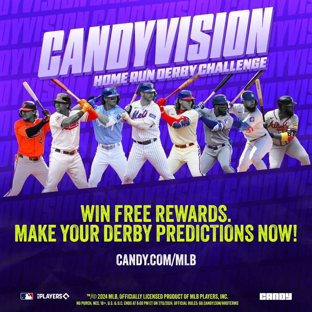 CandyDigital's tweet image. Introducing the 🏆CandyVision: Home Run Derby Challenge🏆

Know a slugger when you see one? Predict how the 2024 Home Run Derby will shake out and get rewarded!

There are 2️⃣ HR Derby Challenges fans can enter...

The free 🫡Rookie Challenge🫡 gives fans a shot at free MLB packs…