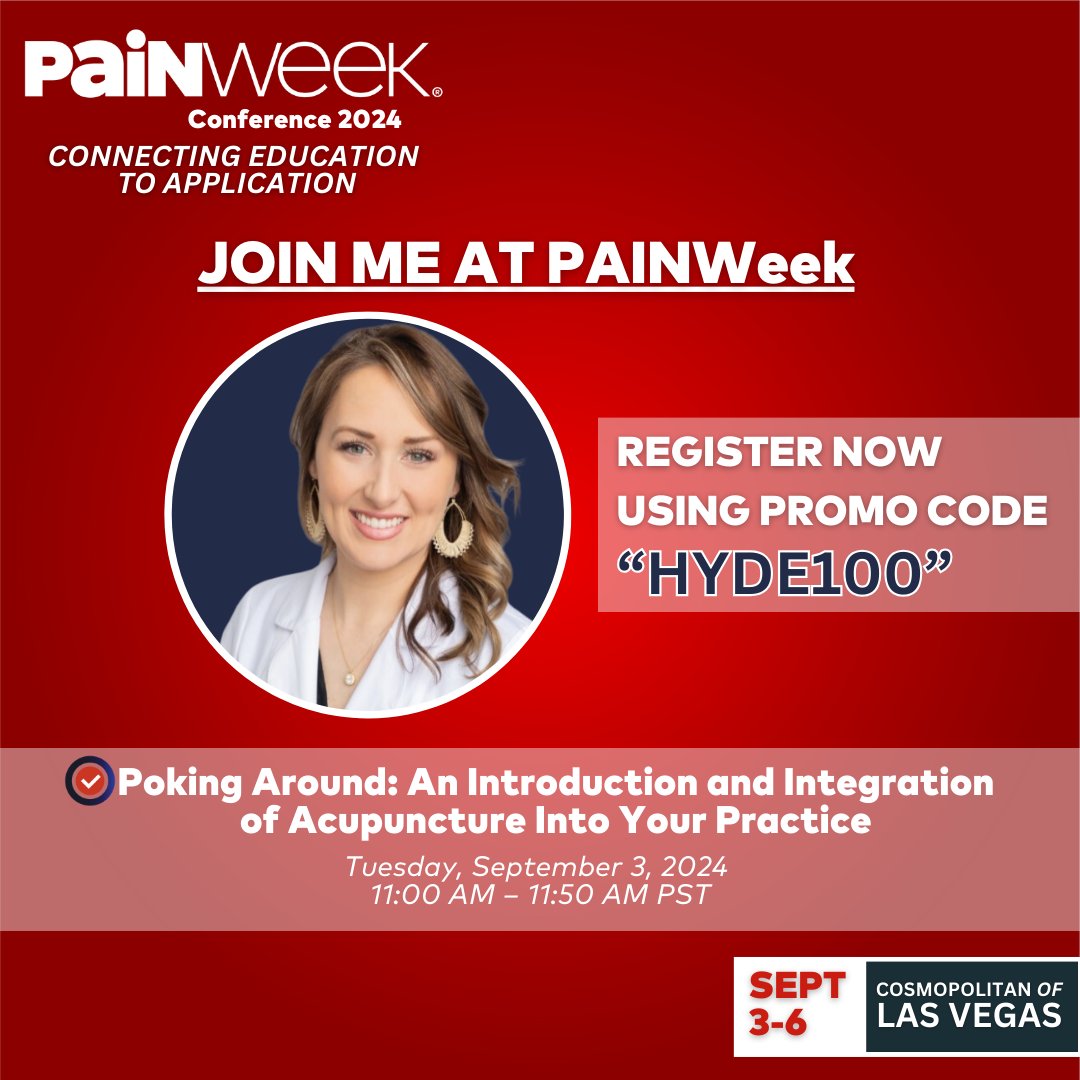 Join me at #PAINWeek2024! I’m excited to  share my session on Tuesday, September 3rd, “Poking Around: An Introduction and  Integration of Acupuncture Into Your Practice,” to dedicated healthcare professionals.    pain.sh/HYDE  #PAINWeek #PAINWeek2024, #PAINWeeklasvegas