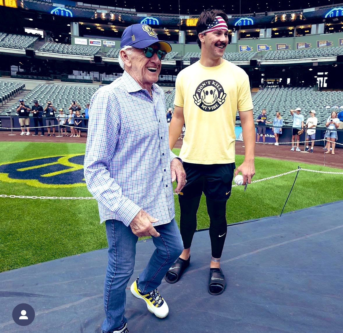 DamonAmendo's tweet photo. 1) I absolutely love that Paul Skenes requested to meet Bob Uecker. 
2) Has any 90-year old ever looked better than Bob? The secret to longevity: Being able to laugh at yourself. https://t.co/TzHSnKwel2