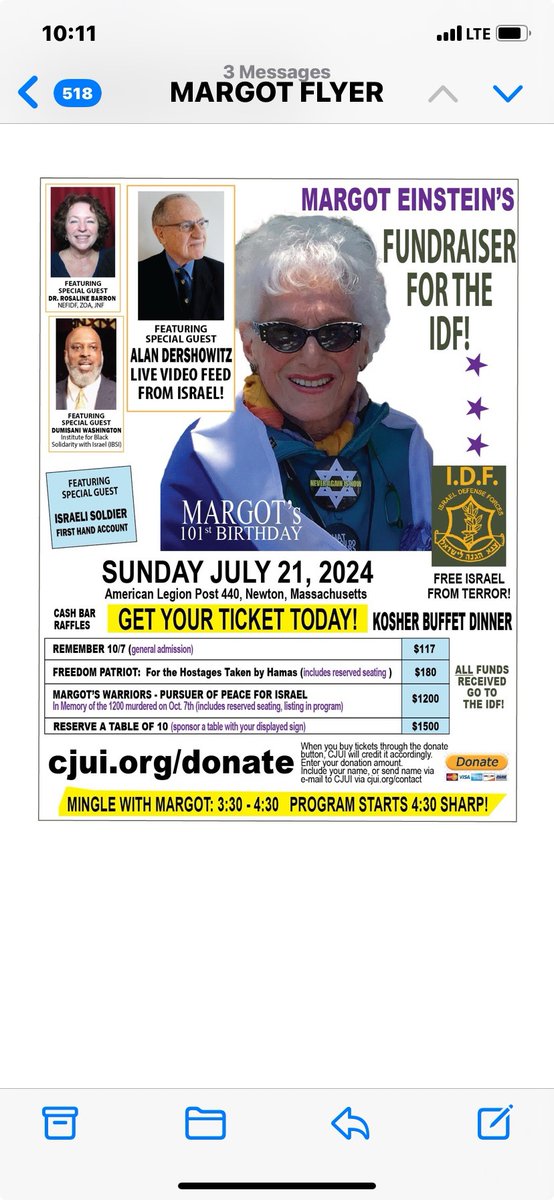 IAC_NewEngland's tweet photo. Please help us celebrate one of the grandest members of our community, Margot, and her 101st birthday!

We'll have terrific speakers like @AlanDersh, Dr. Rosaline Barron and @DumisaniTemsgen, with all proceeds going to the @IDF.

Celebrate a great person and an even better cause! https://t.co/bouWhBhTlI