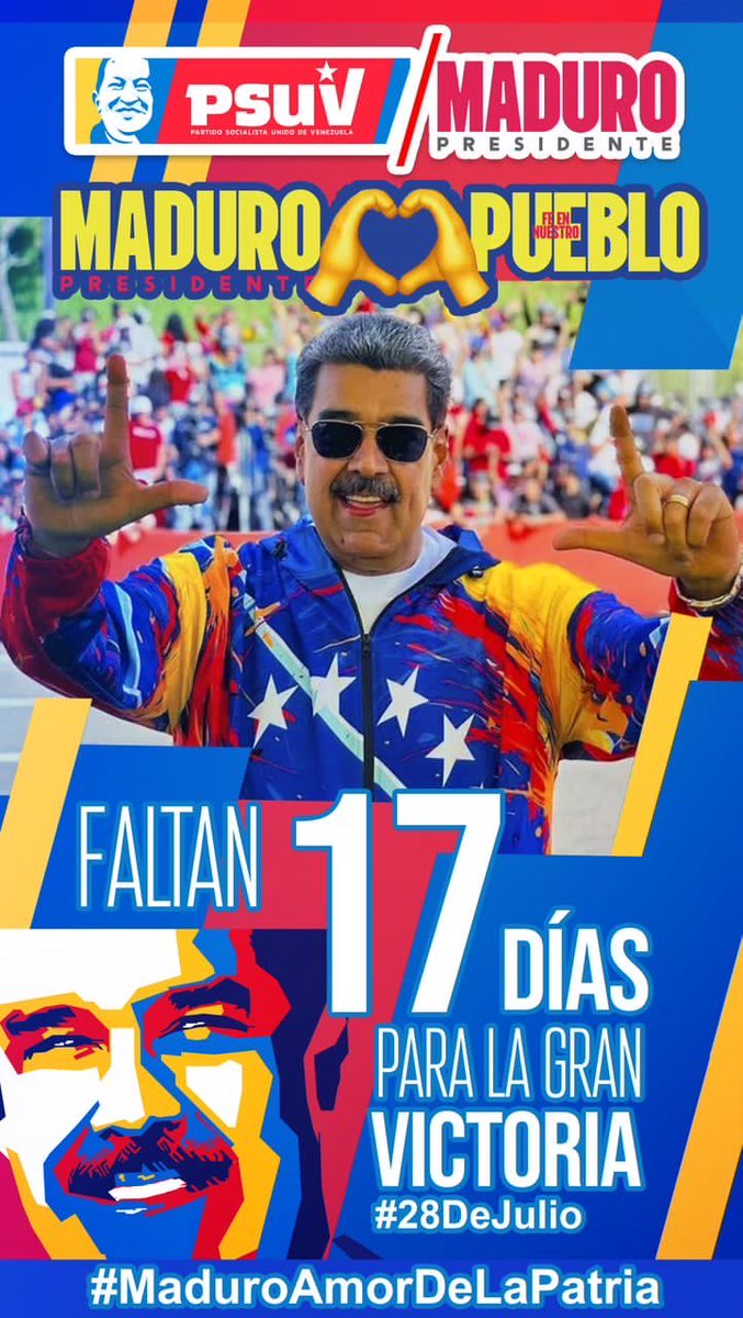 Hoy nos vemos en #LaVictoriaEsDeMaduro faltan 17 días para una nueva etapa de la Revolución Bolivariana con más entendimiento, desarrollo , productividad. y más cercanía al pueblo . La Soberanía se defiende, no se vende cómo está acostumbrada la derecha Venezolana . ⁦⁦