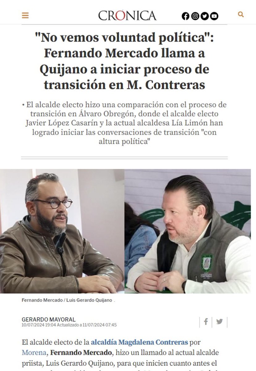 Fer_MercadoG's tweet photo. #TransiciónEnContreras 

Hacemos un llamado al alcalde en funciones @Luis_GQM a iniciar de forma ordenada los trabajos de transición del gobierno en @ALaMagdalenaC. 

Como lo platicamos en @LaCronicaDeHoy, requerimos de voluntad política para atender la encomienda que nos asignaron las y los ciudadanos con su voto. 

📰 https://t.co/iwIiFk93xi