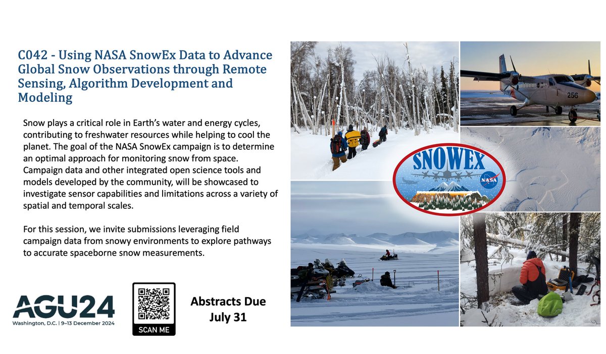 Using NASA data to conduct snow research? Consider submitting to our 4th annual NASA SnowEx session! Abstracts due July 31.