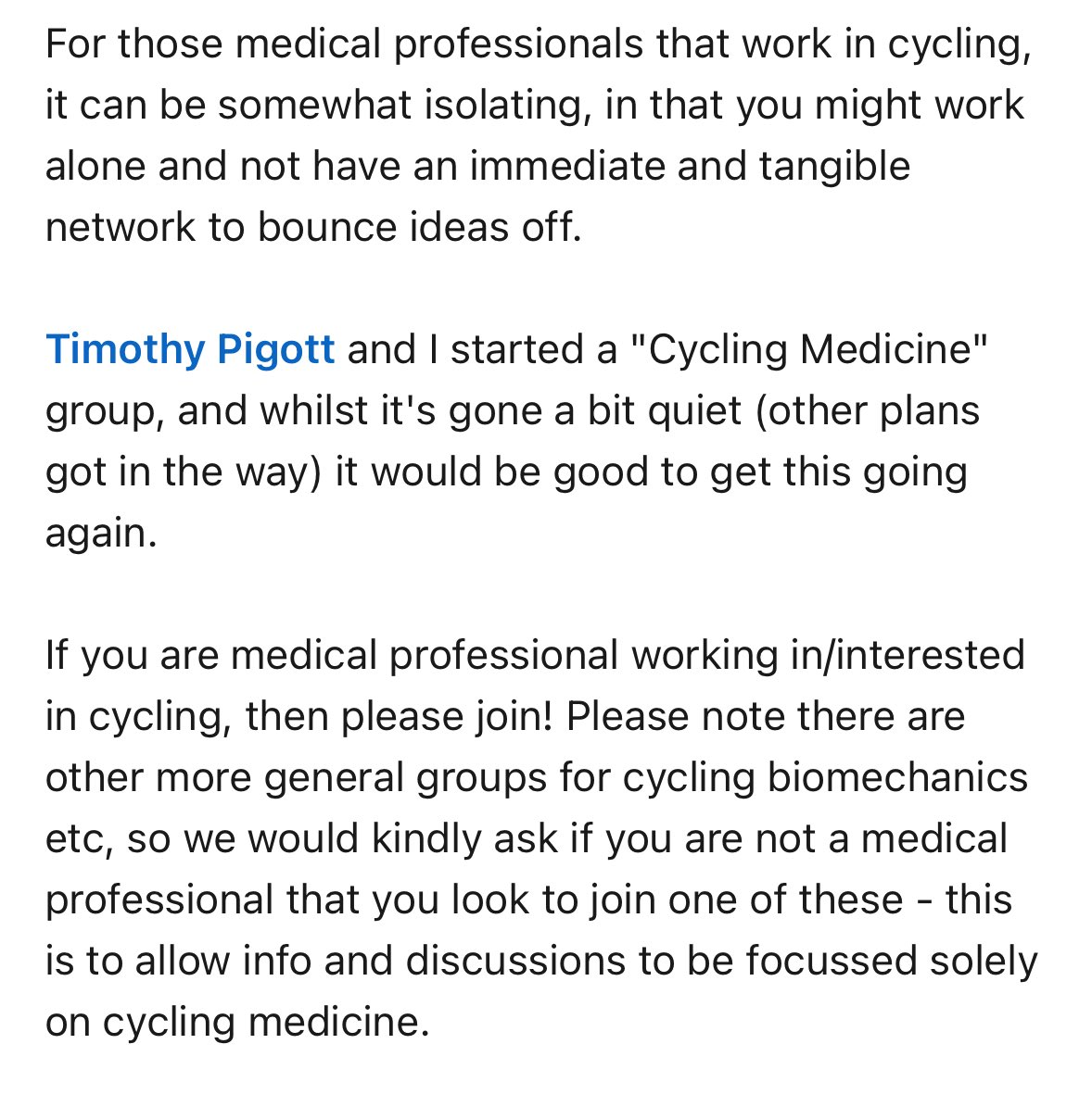 Healthcare professional working in cycling? Come and network 👇👇

#bikefit #cyclingmedicine 

linkedin.com/groups/1276707…