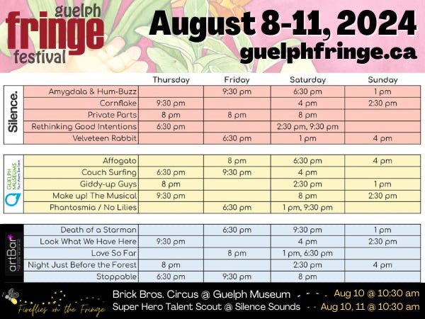 Guelph_Fringe's tweet photo. 🎟️ Open for show business 🎭 $15 TICKETS. Go to https://t.co/6GoOHz53J2 for info, show times and tix 🎉 Start planning your #Guelph Fringe weekend now 🤩
48 live shows in 4 days @guelpharts @guelphmuseums @silence_guelph https://t.co/Gql7mYDZ2G