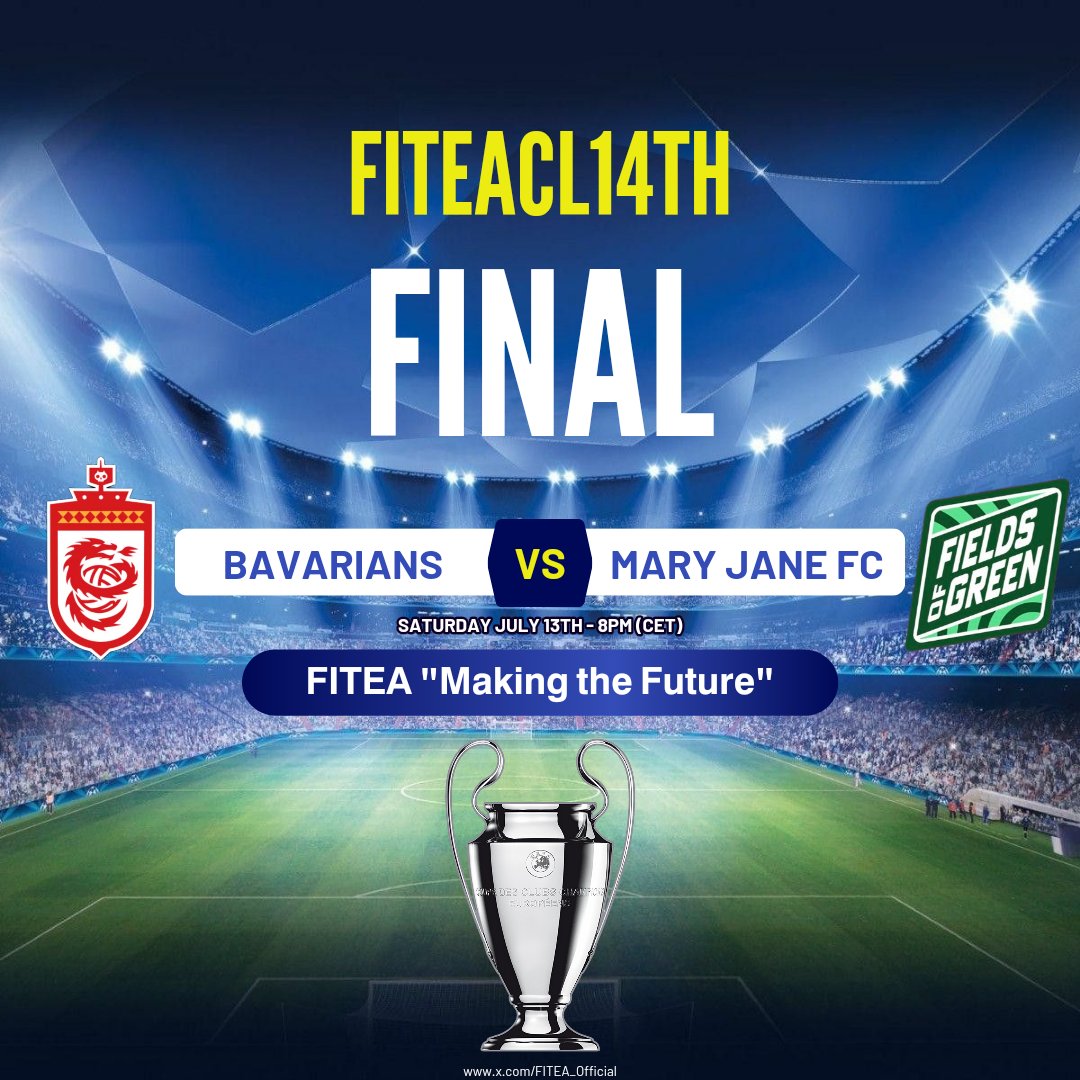 Fédération Internationale de TopEleven Association (@fitea_official) on Twitter photo Welcome to #FITEACL14th FINAL 🏆⚽
<a href="/LekyPresh/">𝑶𝒑𝒕𝒊𝒎𝒖𝒔_𝑳𝒆𝒌𝒚</a> 🆚 <a href="/mary_jane_fc/">Mary Jane FC</a>
Who's gonna be the Champions of FITEA Champions league! 🔥
#TopEleven
𝗙𝗜𝗧𝗘𝗔 "𝗠𝗮𝗸𝗶𝗻𝗴 𝘁𝗵𝗲 𝗙𝘂𝘁𝘂𝗿𝗲"
challenge.place/c/667641ded035… Welcome to #FITEACL14th FINAL 🏆⚽
<a href="/LekyPresh/">𝑶𝒑𝒕𝒊𝒎𝒖𝒔_𝑳𝒆𝒌𝒚</a> 🆚 <a href="/mary_jane_fc/">Mary Jane FC</a>
Who's gonna be the Champions of FITEA Champions league! 🔥
#TopEleven
𝗙𝗜𝗧𝗘𝗔 "𝗠𝗮𝗸𝗶𝗻𝗴 𝘁𝗵𝗲 𝗙𝘂𝘁𝘂𝗿𝗲"
challenge.place/c/667641ded035…