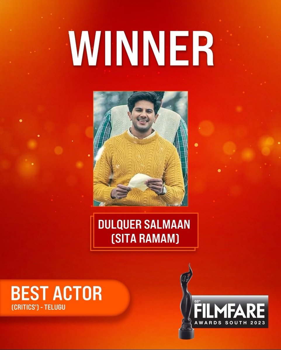 MuhdShemim's tweet photo. Then: Best Actor (Critics) for Mahanati. Now: Best Actor (Critics) for Sita Ramam. Dulquer Salmaan starred in two Telugu movies, winning two Filmfare awards!! 😌❤‍🔥

#68thFilmfareAwardsSouth2023

@dulQuer | #DulquerSalmaan 
#SitaRamam #LuckyBaskhar https://t.co/c3CIk2pEpS