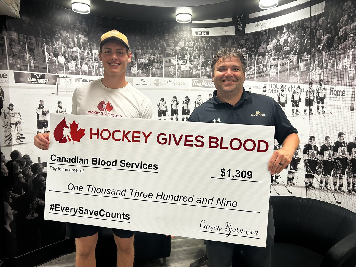 bdnwheatkings's tweet photo. Big saves for a great cause! In partnership with Cando, our own Carson Bjarnason raised $1309 this year for Canadian Blood Services as part of Hockey Gives Blood! #EverySaveCounts https://t.co/BdOkwliA23