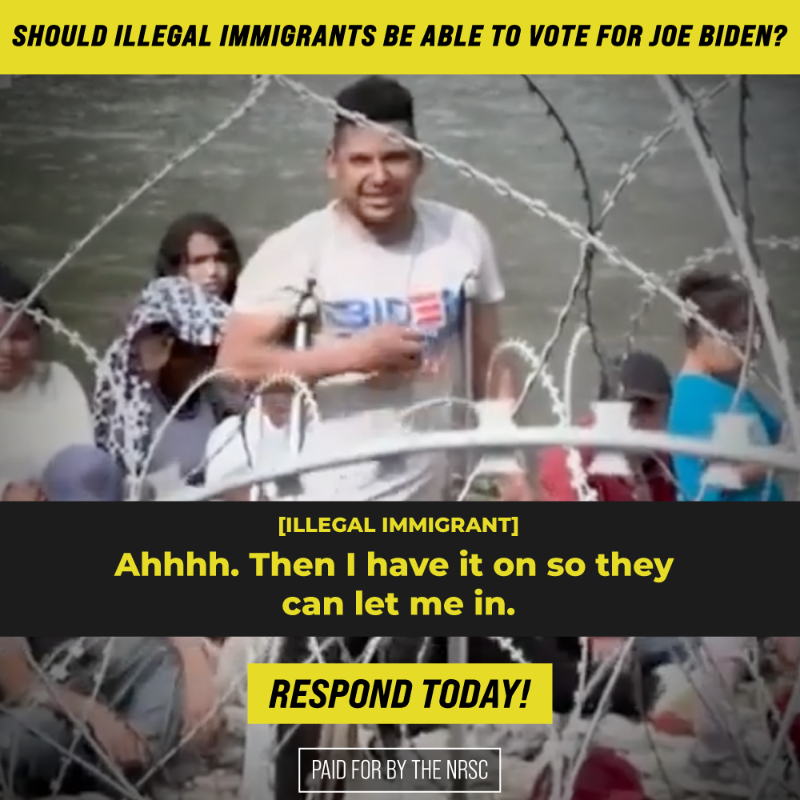NRSC's tweet photo. 🗳️ Democrats know they can't win at the ballot box, so they IMPORTED millions of ILLEGALS to vote in our elections.

Do you support this? LET US KNOW →