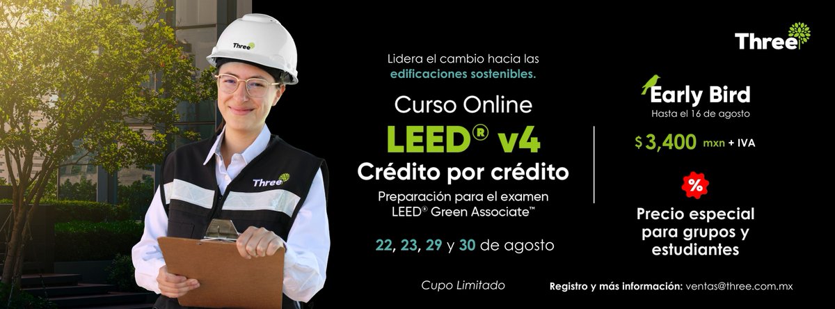 ThreeCM3's tweet image. Impulsa tu carrera en la industria de la construcción. 
Curso online LEED® v4. Crédito por crédito. Prepárate para ser un profesional acreditado. 📚🚀

#LEEDGA #ConstruccionesSostenibles #LEEDGreenAssociate