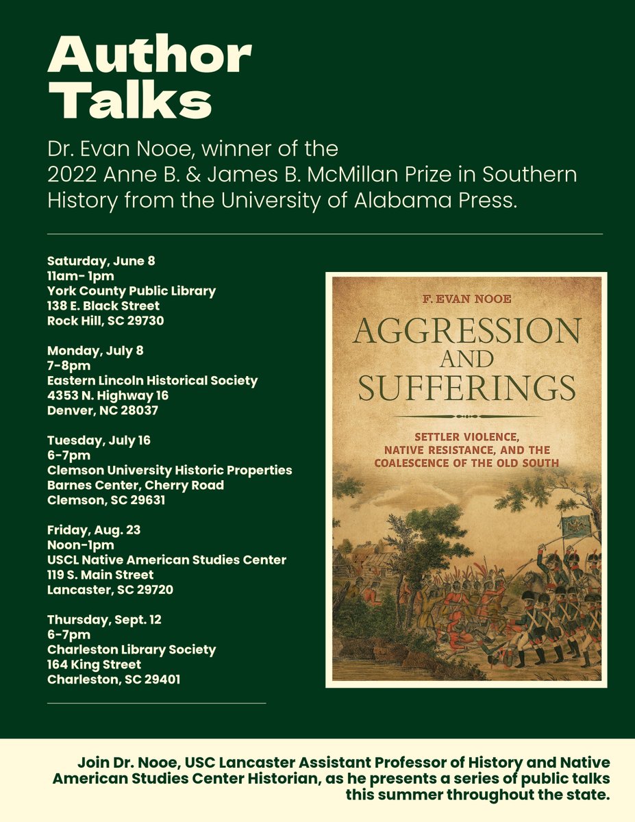 USCLNASC's tweet photo. Center Historian Dr. Evan Nooe’s summer book talks continue tomorrow in Clemson, SC! https://t.co/E0U0nx5L5o