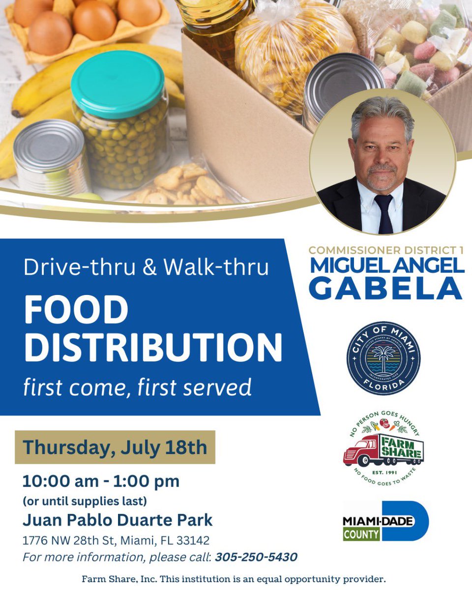 Join Commissioner Miguel Angel Gabela in another food distribution event, dedicated to serving our community. 🌟 Don't miss out on this opportunity to receive essential groceries for you and your family.

📍Juan Pablo Duarte Park