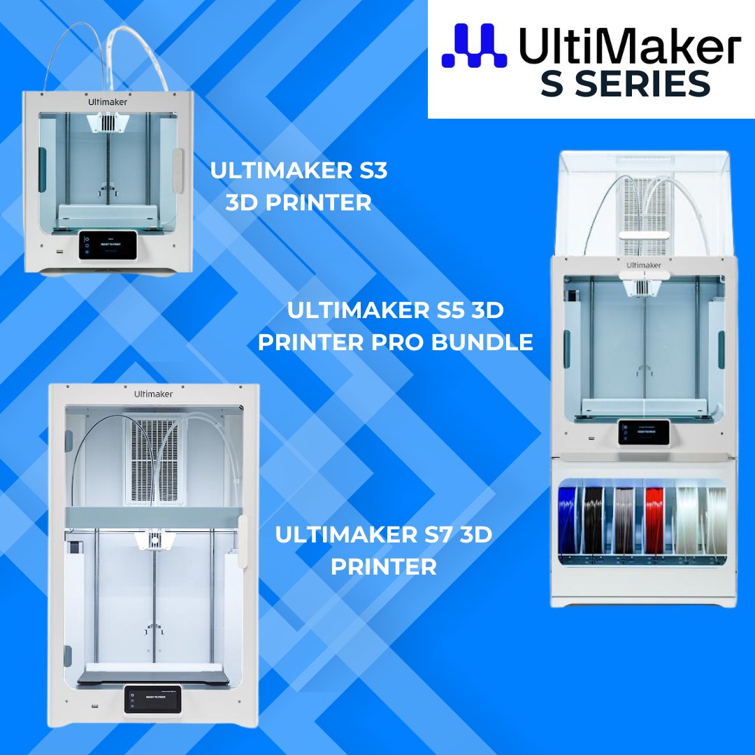 MatterHackers's tweet photo. #UltiMaker #SSeries #printers (#S3, #S5, #S7) offer #dualextrusion, swappable #printcores, active #bedleveling, and Wi-Fi/Ethernet, ensuring reliable, #highquality #3DPrinting for #professionals and #educators.

https://t.co/Qg5wdMuqGy

#MatterHackers https://t.co/5bwGXeJEpa