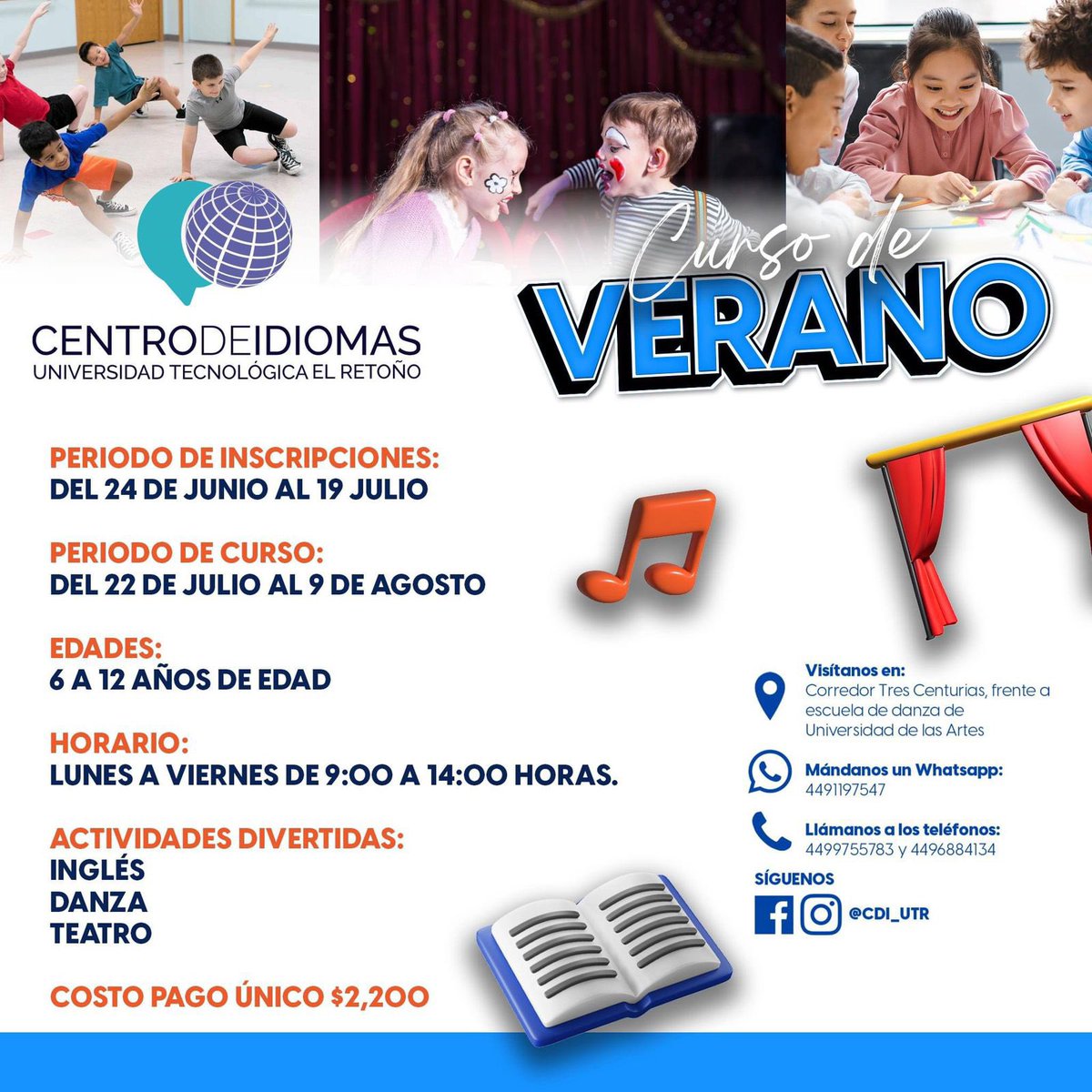 INVITA UNIVERSIDAD EL RETOÑO A CURSOS DE VERANO PARA NIÑAS Y NIÑOS

Este verano, la  UTR,  preparó divertidos cursos para niñas y niños a quienes se les  invita a la disfrutar de unas increíbles vacaciones aprendiendo inglés, teatro o danza.