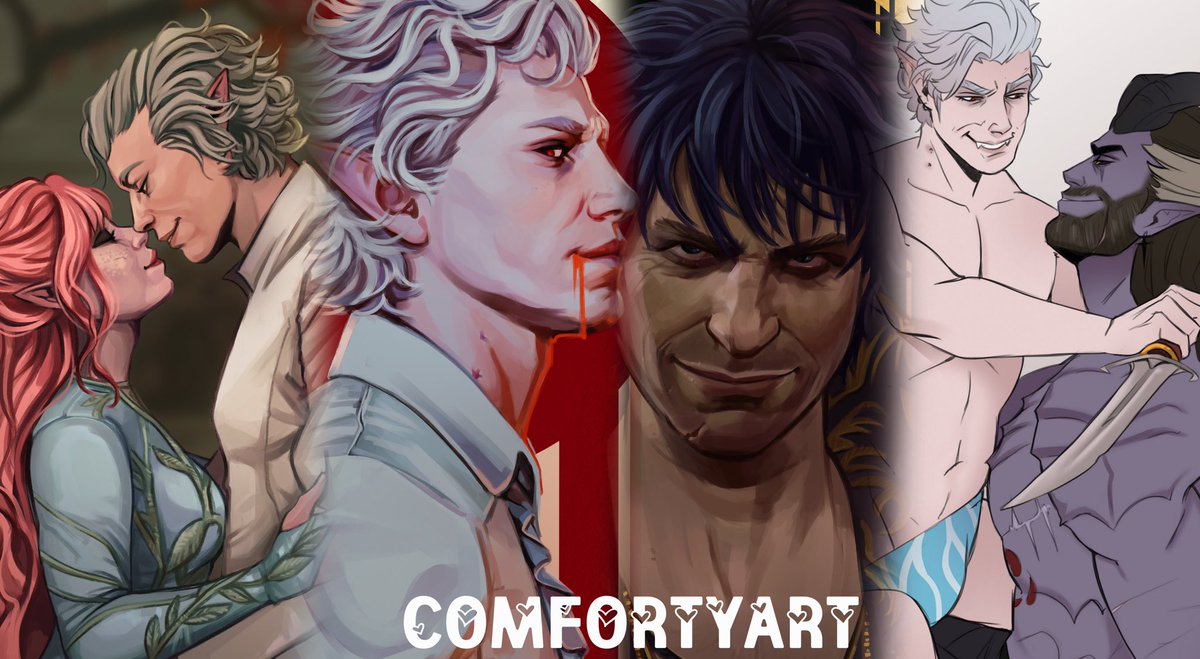 COMFORTYART's tweet photo. 📌Welcome to Bhaal’s Palace (my page) 🩸🔪✨

I'm Forty! A trans, Métis, full time freelance illustrator based in England 💖🏳️‍⚧️ I love drawing all things fantasy, with a love for the darker themes. 

🩸Com status in bio ✨
🩸Helpful links, shop &amp; queue : https://t.co/mmdkUs2cFU https://t.co/XshulTiXCD