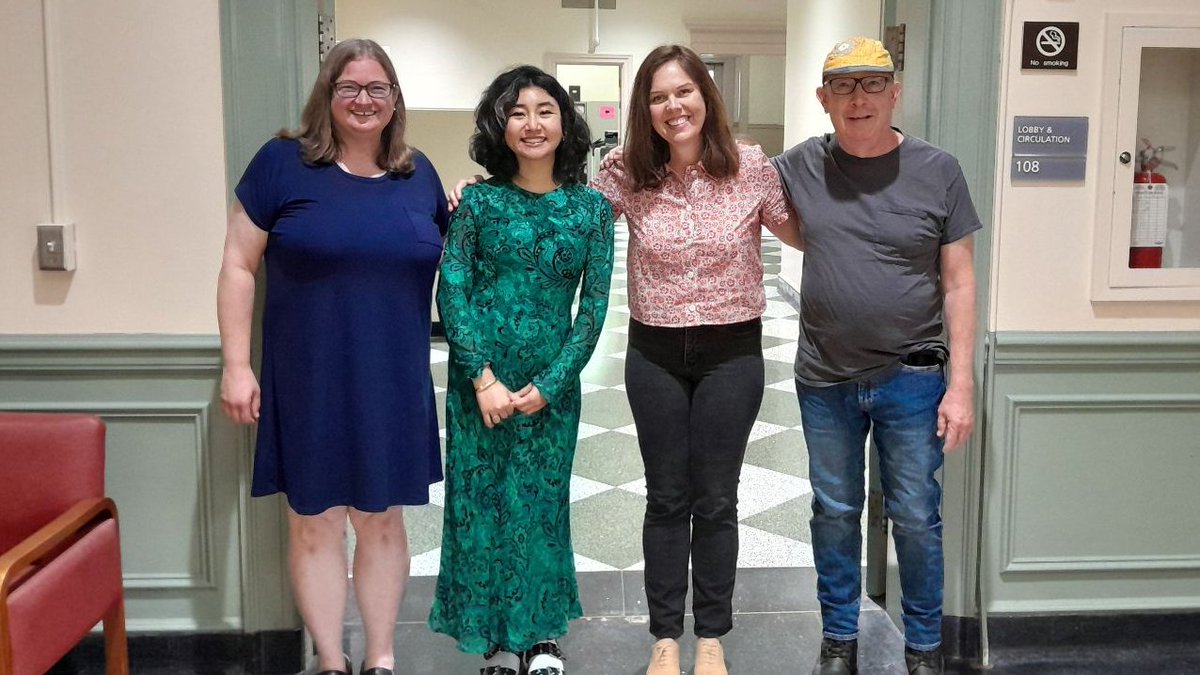 MiamiOHEnglish's tweet photo. Congrats to Priyadarshini Oshin Gogoi, MFA in Creative Writing, for successfully defending her thesis! Oshin is seen here with her committee: Jen Sammons, TaraShea Nesbit, and Keith Tuma (chair). https://t.co/ZnJeOusoqI