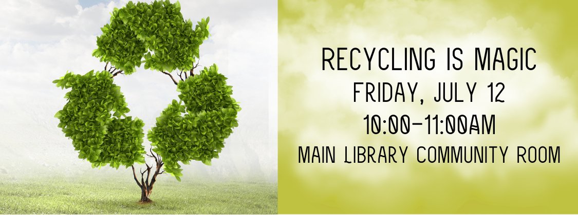 AltadenaLibrary's tweet image. Get ready to laugh, learn, and be amazed at our engaging show about... garbage?

You read that right! Join us for the Recycling is Magic show in the Main Library Community Room TOMORROW, Friday, July 12, from 10-11am.

#SummeratAltadenaLibraries #AltadenaLibrary #Altadena