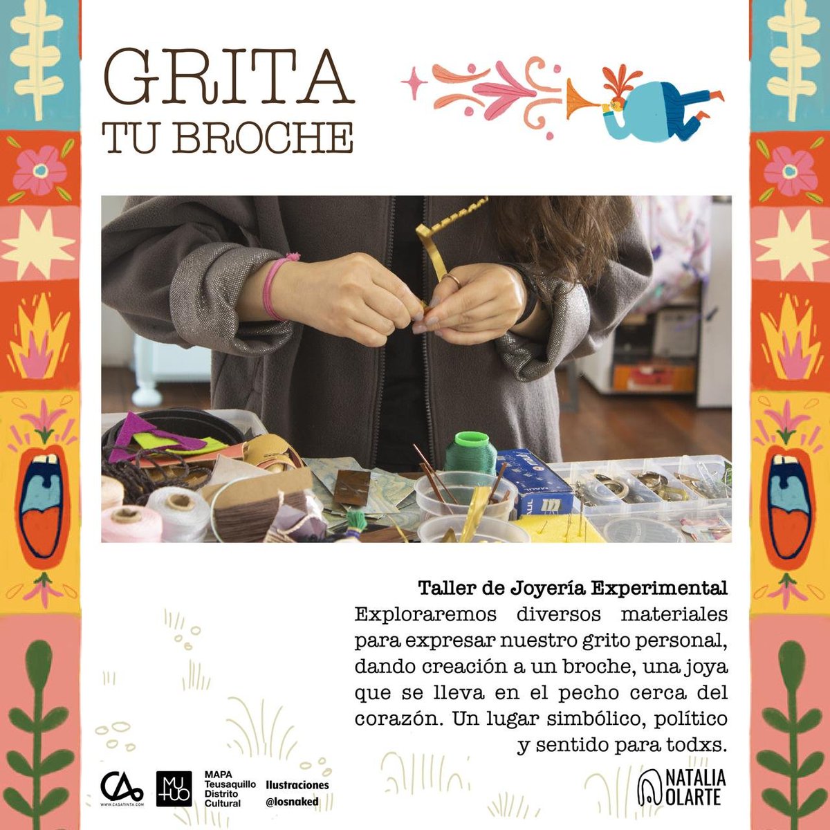 SilenteExp's tweet photo. La Ruta del Grito!
Amig_s no se pierdan este taller de joyería experimental, a cargo de nuestra joyera y performer Natalia Olarte 😱 https://t.co/f4tIpWzSLV