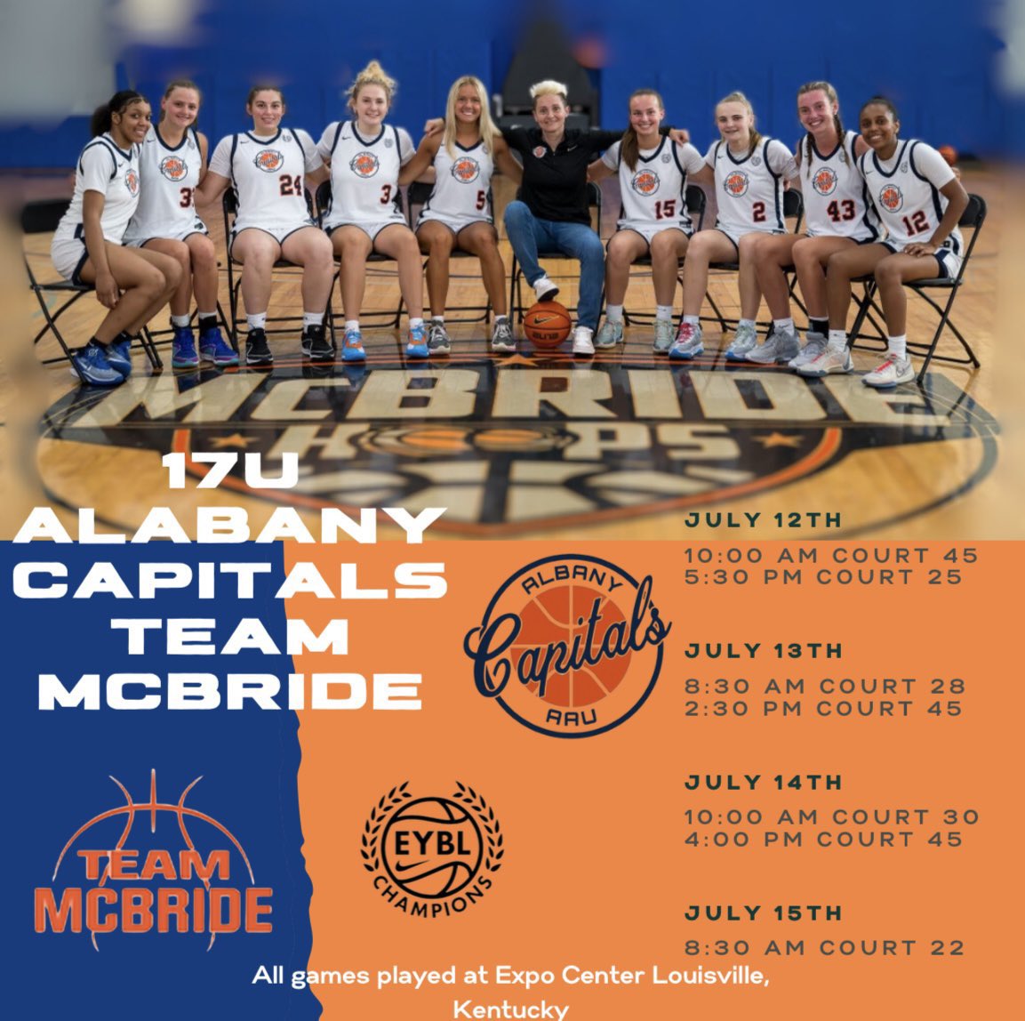 Here is my schedule for Nike EYCL Session 3  Louisville Kentucky 📍<a href="/nikegirlseycl/">Nike Girls EYBL Champions League</a> <a href="/NikeGirlsEYBL/">Nike Girls EYBL</a> <a href="/1on1YourShotOn1/">1 on 1 ... Your Shot On Your Terms</a> <a href="/albany_capitals/">Albany Capitals/ Team Mcbride</a>