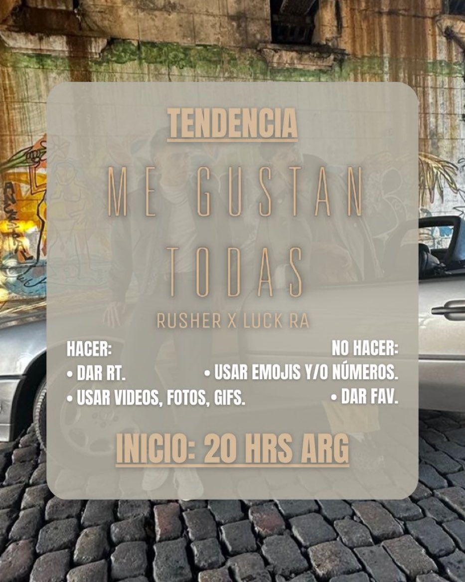 RusherkingPeru's tweet photo. estaremos apoyando la tendencia a las 6pm 🇵🇪

ME GUSTAN TODAS 
RUSHER X LUCK RA https://t.co/AIqtT0G8TK
