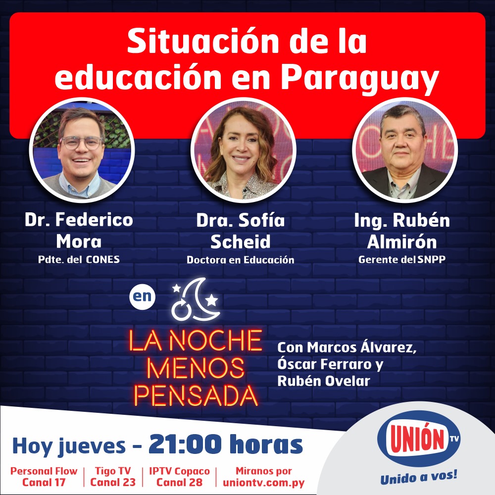 Uniontvpy's tweet photo. 📢 No te pierdas de #lanochemenospensada con Marcos Álvarez, Óscar Ferraro y Rubén Ovelar
🕐 Martes y Jueves 21h
📺 Canales 23 de Tigo, 17 de Flow y 28 de IPTV de Copaco
🖥️ https://t.co/pJRgvNwqJt
#lnmp https://t.co/0T0WhovnGL