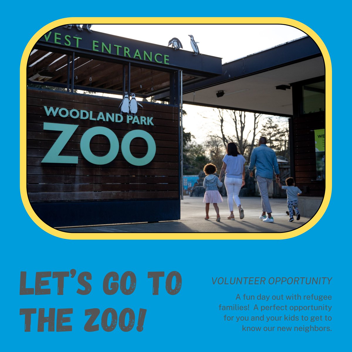 Want to go to the zoo?  We have 75 tickets for Woodland Park Zoo for Friday, July 26, and are looking for drivers to help transport refugee families from South Seattle to the zoo. For more information, follow this link!

worldrelief.org/western-wa/get…