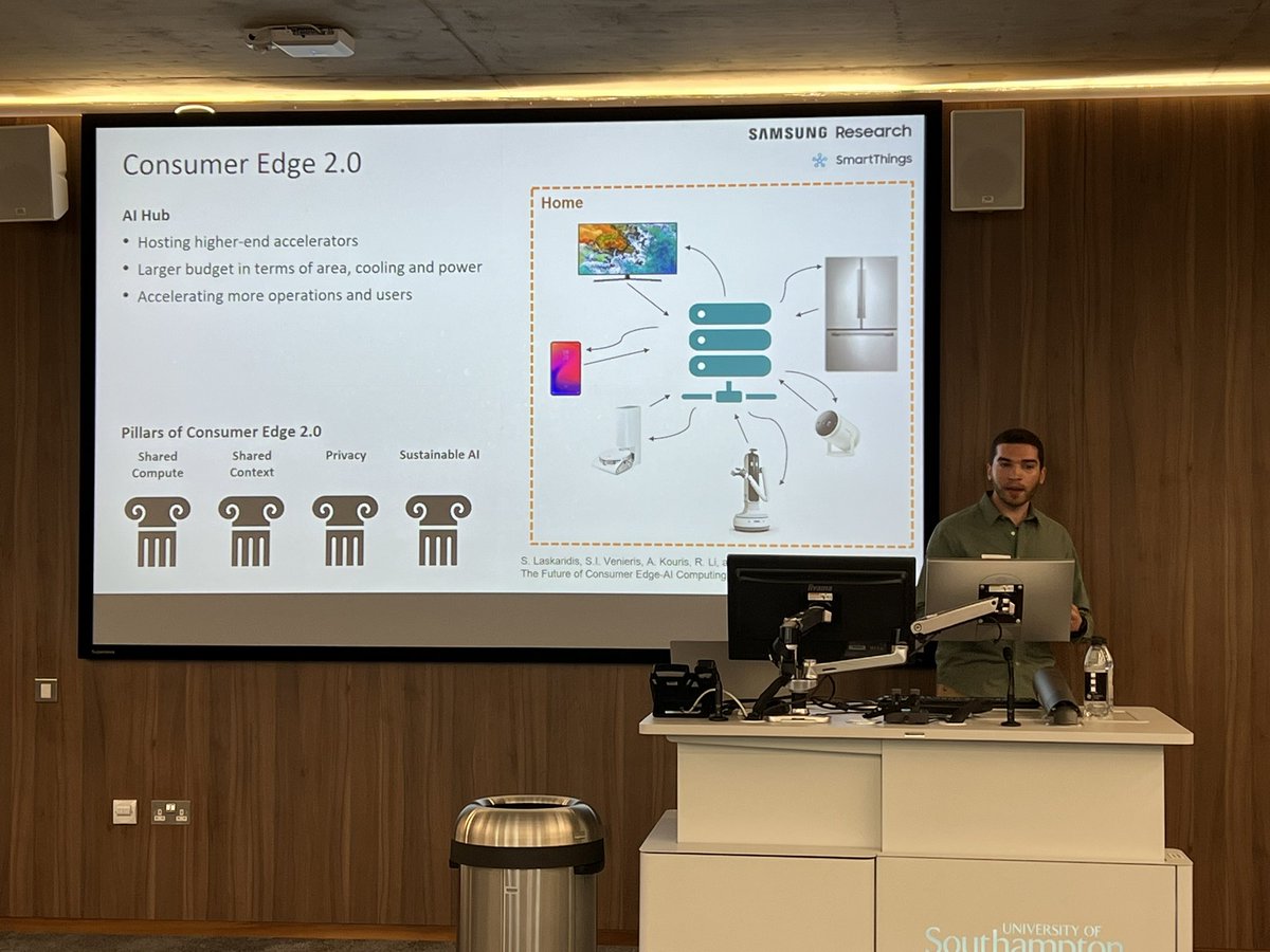 nic lane (@niclane7) on Twitter photo What are we going to do now that trends in model size (LLM and FMs) are breaking our ability to put them on-device? One answer is in the keynote from <a href="/SIVenieris/">Stylianos I. Venieris</a> <a href="/MobiUK2024/">MobiUK 2024</a> pitching the Consumer Edge 2.0 vision. Details in: arxiv.org/abs/2210.10514 to appear in <a href="/ieeepervasive/">Pervasive Computing</a> What are we going to do now that trends in model size (LLM and FMs) are breaking our ability to put them on-device? One answer is in the keynote from <a href="/SIVenieris/">Stylianos I. Venieris</a> <a href="/MobiUK2024/">MobiUK 2024</a> pitching the Consumer Edge 2.0 vision. Details in: arxiv.org/abs/2210.10514 to appear in <a href="/ieeepervasive/">Pervasive Computing</a>