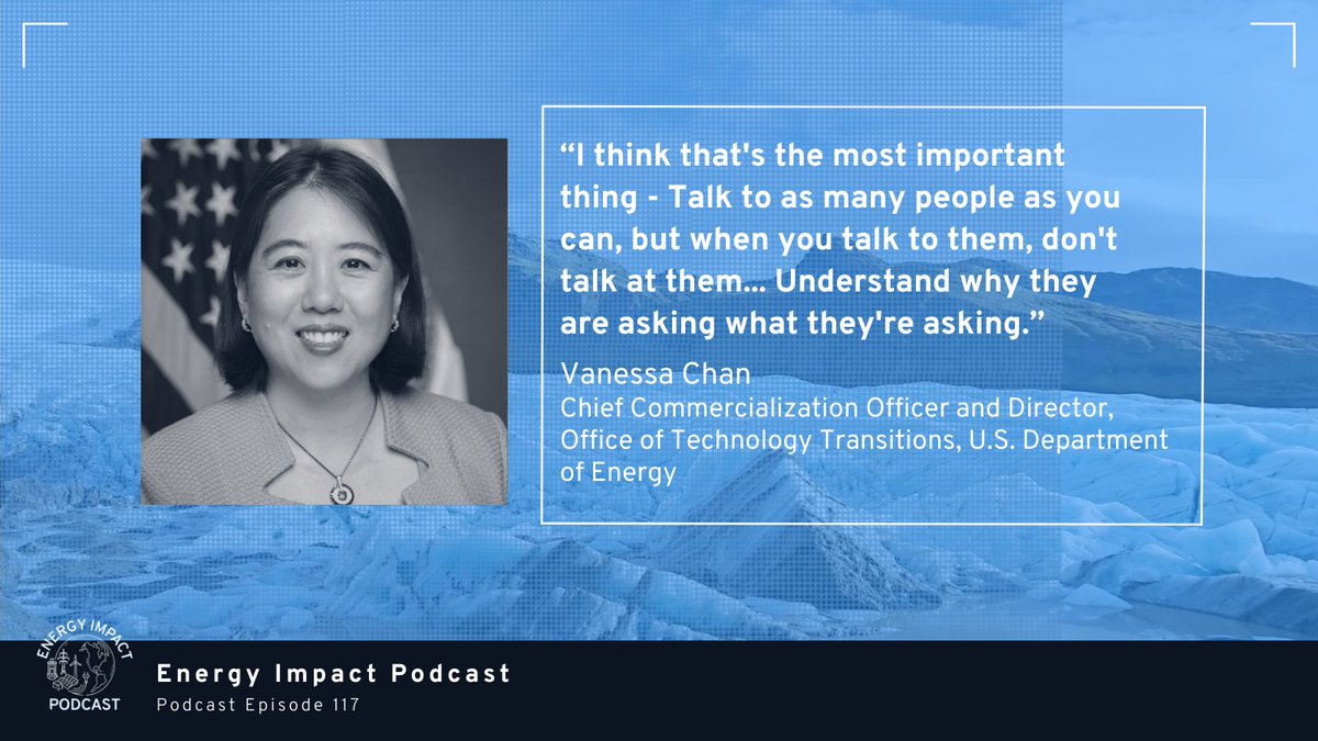 energyimpactpod's tweet photo. Listen in to an incredible episode with @vanessaZchan from the Office of Technology Transitions at the U.S. Department of Energy (@ENERGY). We took a deep dive into the work of OTT, investing, commercialization, startups, and so much more.

#energy #investing #startup https://t.co/LCypGKgHdB