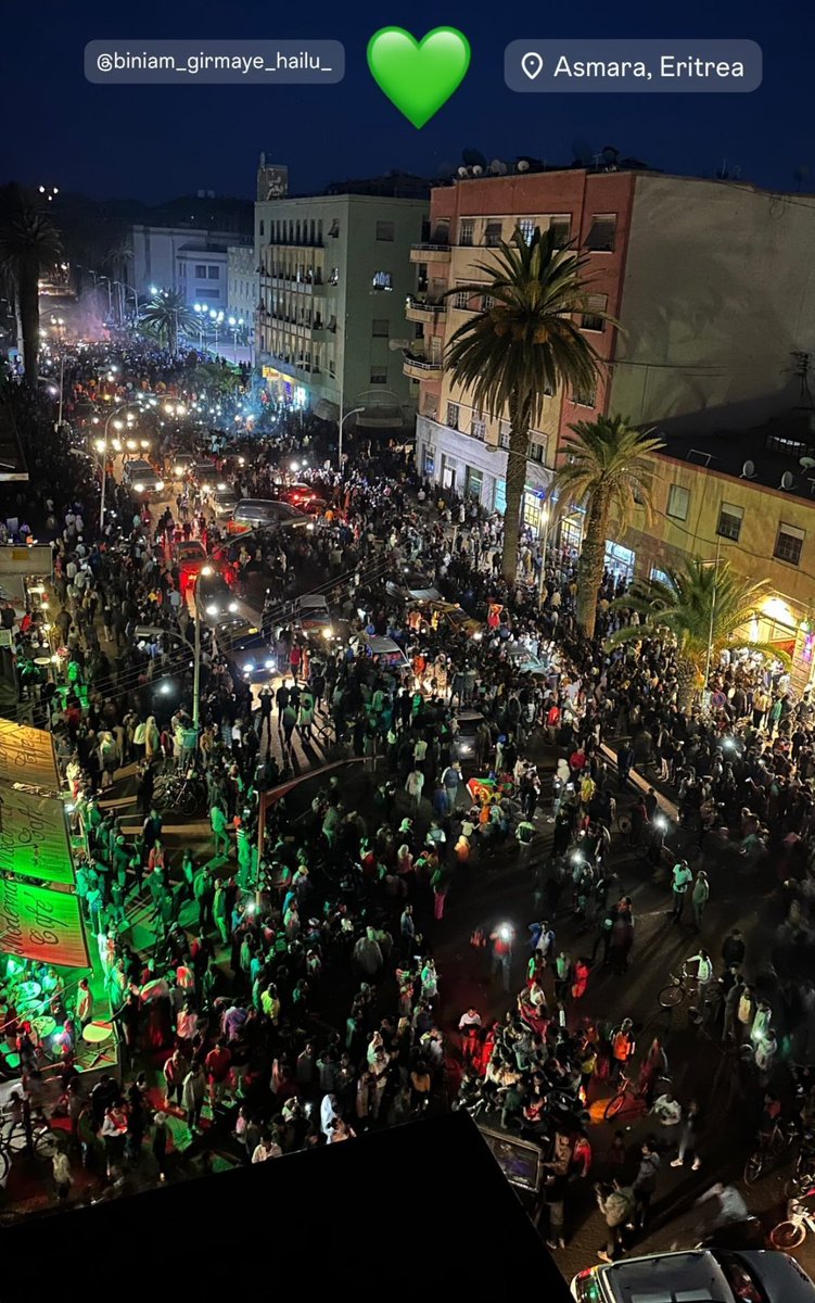 Asmera #ERITREA celebrating With massive pride and admiration.Thank you BINI 💚 May your victories inspire many more young Eritreans to pursue their dreams with the same passion and commitment.🇪🇷
Congratulations Eritreans and friends of Eritrea 💚🎉🇪🇷 #BiniamGirmay #ERITREA