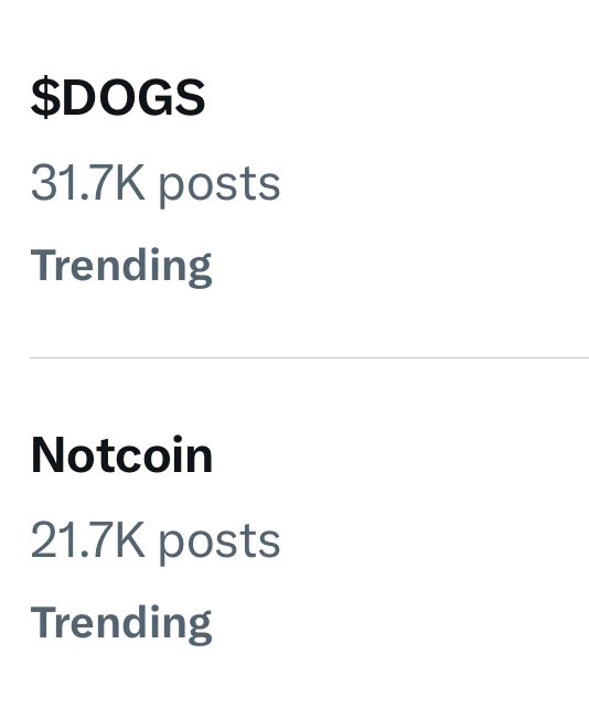 s0meone_u_know's tweet photo. BREAKING: $DOGS &amp; Notcoin r trending on X https://t.co/8wgBwBlybE