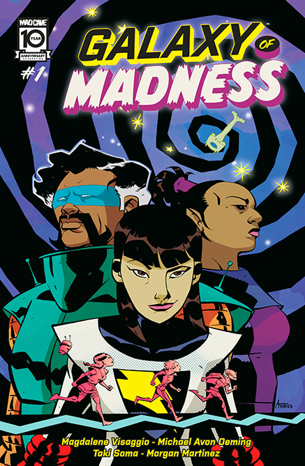 Oeming's tweet photo. Currently on the shelves is William of Newbury, BlueBook with @JamesTheFourth at @DarkHorseComics and Galaxy of Madness with @MagsVisaggs and @takisoma from @MadCaveStudios With all these projects an new news coming, be sure to join my newsletter here: https://t.co/55rZqeB1N5 https://t.co/4eDg3UCu4R