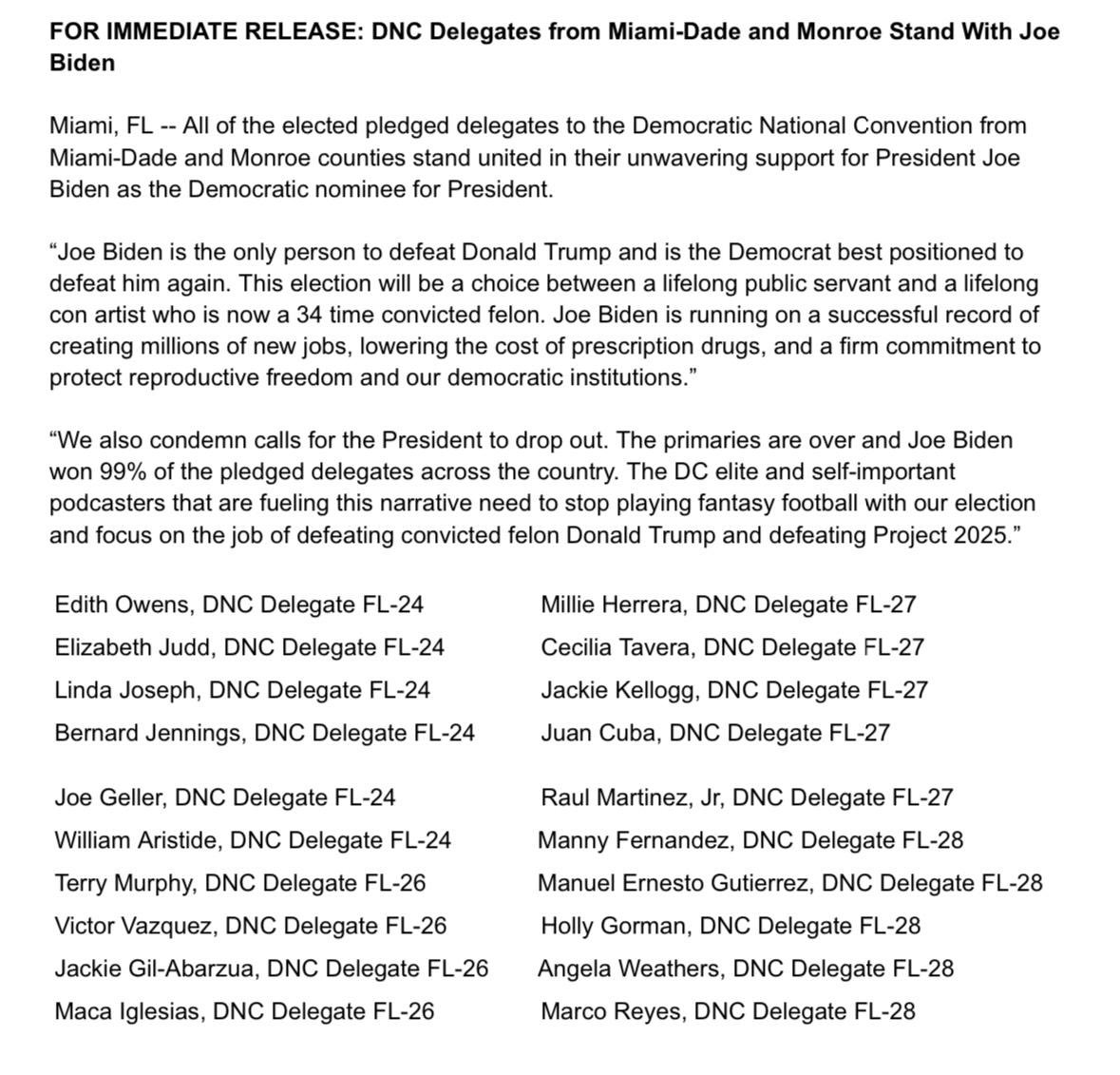 As DNC delegates for President <a href="/JoeBiden/">Joe Biden</a>, we renew our pledge of support for him as the leader of our party.

Our resolve is unwavering and final.

We look forward to a fantastic Convention in Chicago and to 4 more years of his administration.

#ResistanceUnited
#wtpBLUE