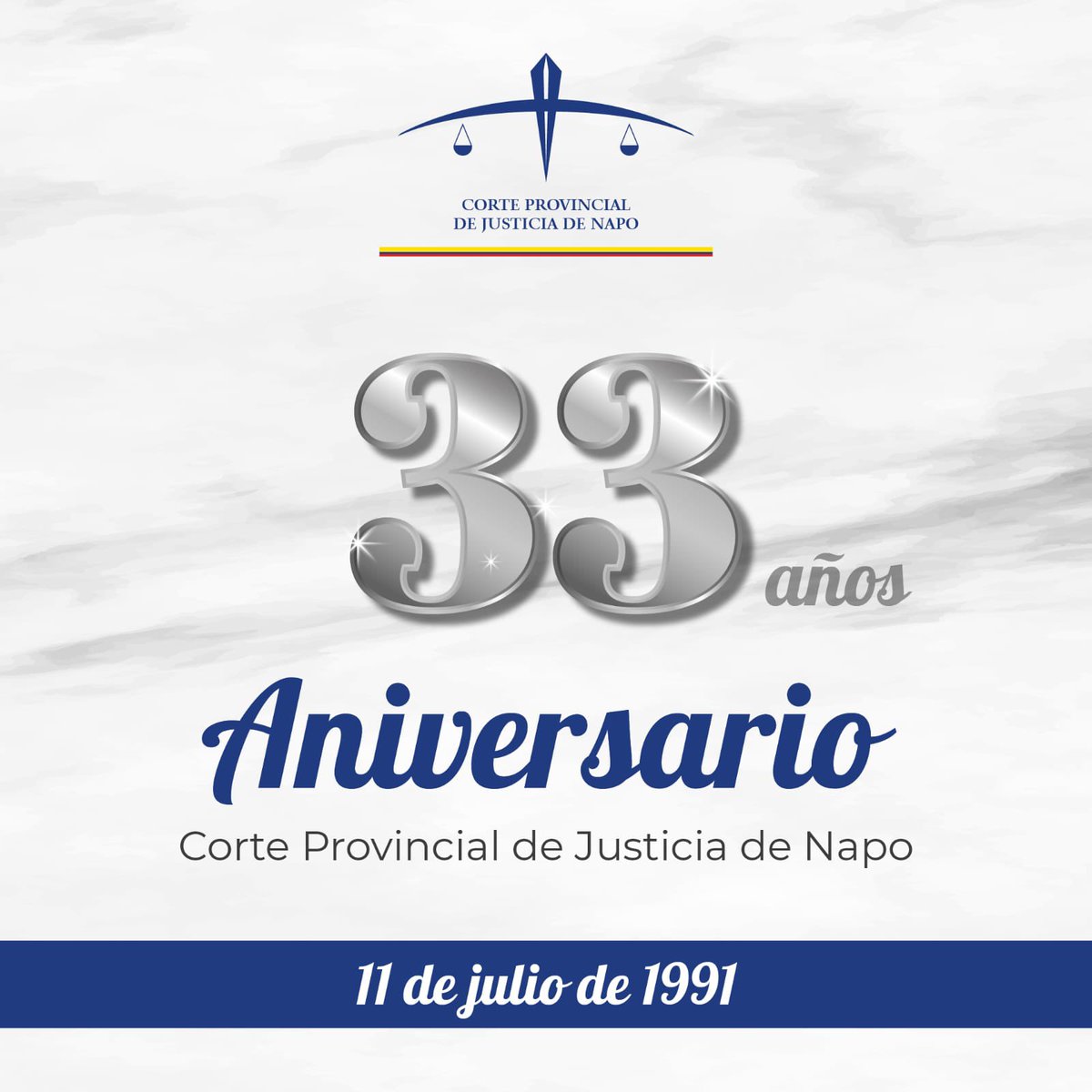 Celebramos con orgullo los 33 años del Registro Oficial de la Corte Provincial de Napo. Esta institución ha sido esencial en la administración de justicia, garantizando transparencia y legalidad en nuestra provincia.
