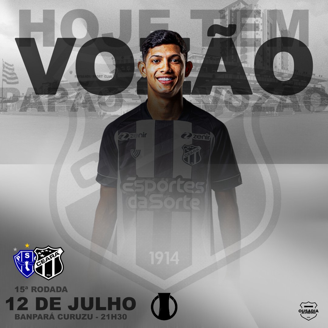 ousadiaalvinegr's tweet photo. DIA DE VOZÃO, HOJE TEM CEARÁ! ⚫⚪

⚽ Paysandu x Ceará
🏆 Campeonato Brasileiro Série B - 15ª rodada
⏰ 21H30
🏟️ Banpará Curuzu 
📺 Sportv e Premiere

VAMOOOOS!👊🏁 

#OusadiaAlvinegra #CearaSC #Vozão https://t.co/wi4K7xPqIn