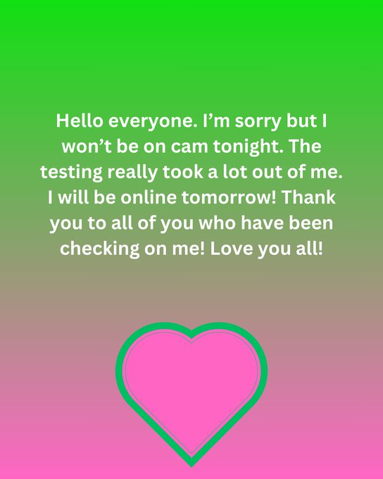 Hello everyone. I&rsquo;m sorry but I won&rsquo;t be on cam tonight. The testing really took a lot out of me. I will<a href="/tag/nfl"class="tags"><span>#nfl</span></a><a href="/tag/sundayfunday"class="tags"><span>#sundayfunday</span></a><a href="/tag/patsnation"class="tags"><span>#patsnation</span></a><a href="/tag/footballseason"class="tags"><span>#footballseason</span></a>