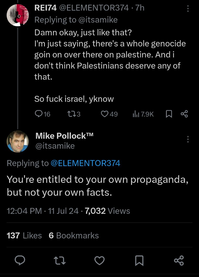 AndTails1's tweet photo. I'm at a loss for words...Mike Pollock claims that it's "propaganda" to argue that the Palestinians are experiencing genocide, even going as far as to refer to the mass killings as "collateral damage". 

No words. His voice work is now stained by his blatant genocide denial. https://t.co/MZ7YE1HIVt
