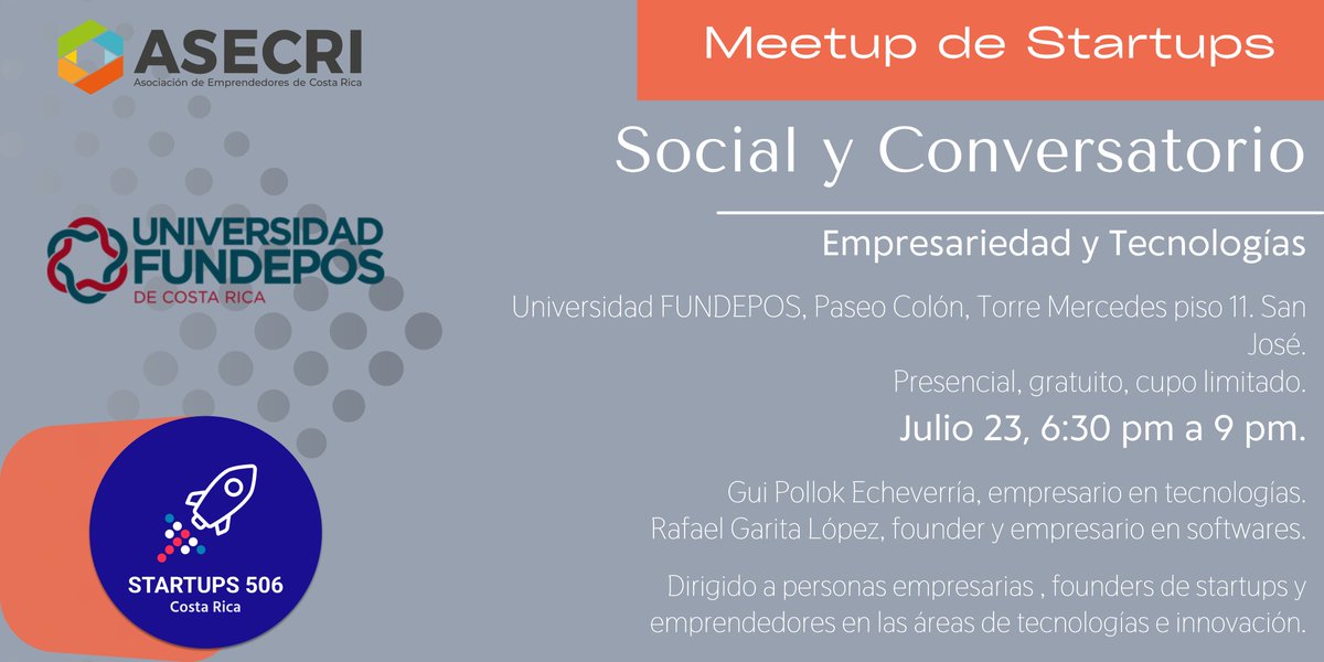 Eres emprendedor en Costa Rica y buscas un espacio de aprendizaje y networking con otros emprendedores?

Únete a nuestro próximo evento en <a href="/hallos_io/">Hallos</a> organizado por ASECRI (Asociación de Emprendedores de Costa Rica)

Inscríbete en el siguiente link:
hallos.io/event/meetup-d…