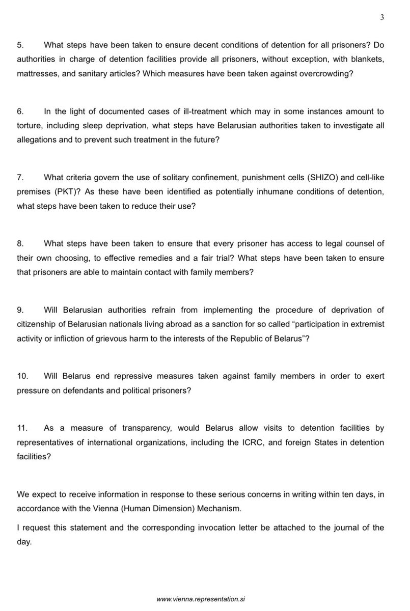 The people of Belarus deserve better. Today, 🇳🇱 and 37 other OSCE #States called on 🇧🇾 to report on the detention conditions of political prisoners. We remain deeply concerned about ongoing grave human rights violations and abuses. #ViennaMechanism