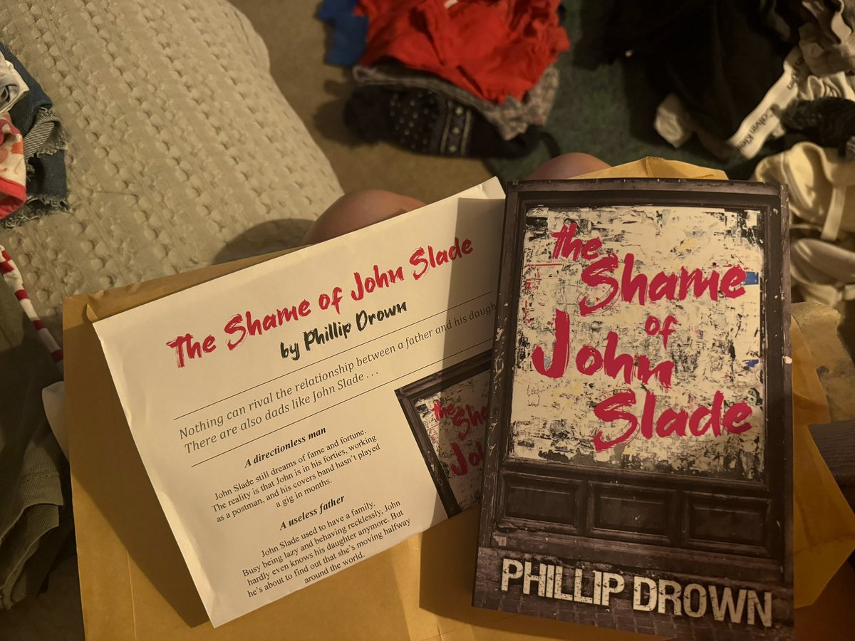 LucindaPeriac's tweet photo. A busy evening of folding the worlds biggest pile of laundry (standard) was interrupted by the arrival of the mind baby of my wonderful friend @phillipdrown I’m very excited about this #theshameofjohnslade #phillipdrown https://t.co/Z3qhT3iJD4