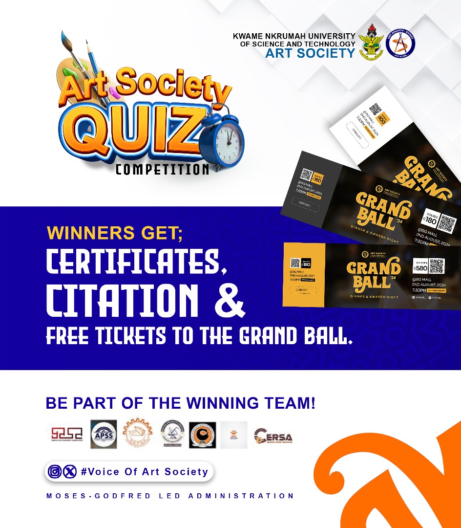 FOA_knust's tweet photo. 📍📍ART SOCIETY QUIZ📍📍
The WINNERS 🏆 of the 2024 Art Society Quiz will be awarded Certificates and Citation and will be given FREE TICKETS to the Grand Ball'24✨️

Who Wins 🏆 ❓️👀 https://t.co/URKzzvZ51B