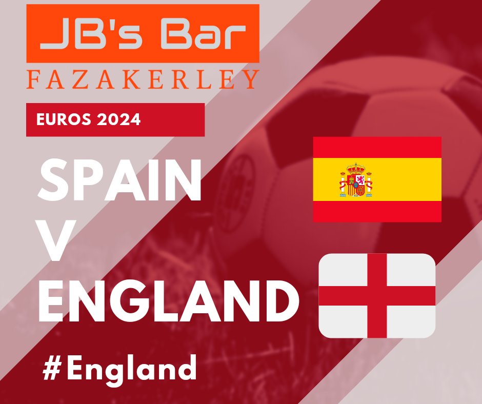 Well, this Sunday is the big game!!

Will England triumph?? 

FREE Sourz shot for every England goal (excl. penalty shoot out goals!)

FREE hot food

Live entertainment

Music prior to the match to get the atmosphere going!! From "Vindaloo" through to "Three Lions", get singing
